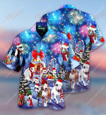 Bull Terrier Christmas Short Short Sleeve Shirt Summer Aloha Shirt Best Hawaiian Shirts Hawaiian Shirt Pattern,Hawaiian Shirt Gift, Christmas Gift