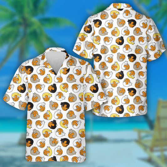 Cartoon Animal Cute Cat And Basketball Hawaiian Shirt, Hawaiian For Gift