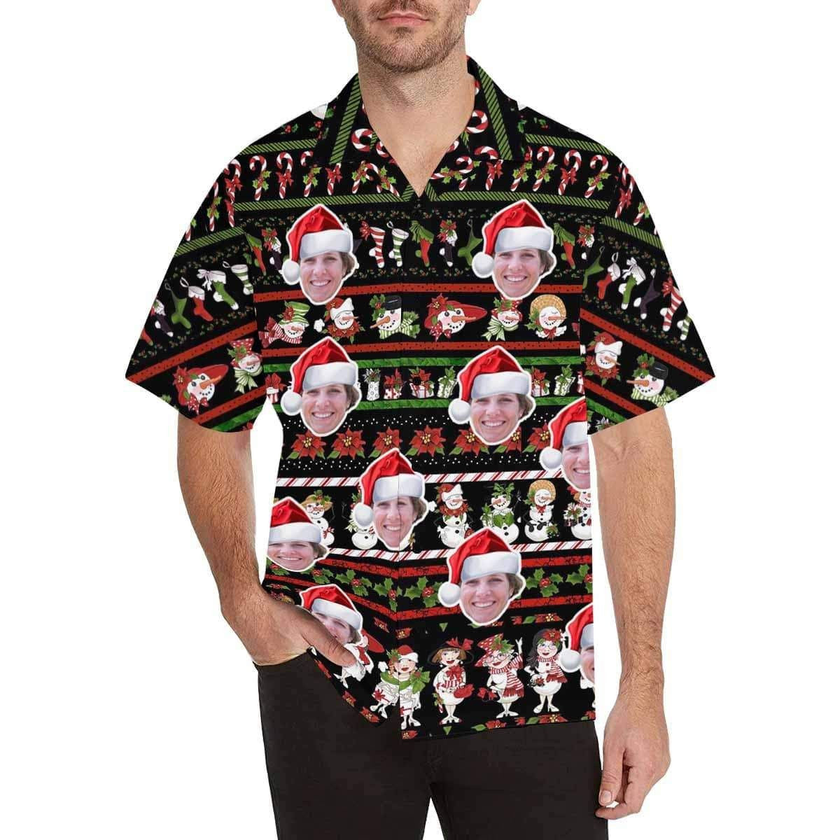 Cute Snowman Merry Xmas Custom Photo Hawaiian Shirt,Hawaiian Shirt Gift, Christmas Gift