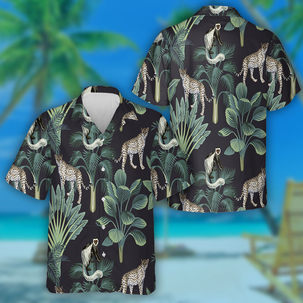 Tropical Vintage Monkey Leopard And Banana Tree Hawaiian Shirt, Hawaiian Shirt Gift, Christmas Gift