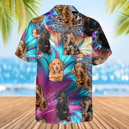 The Love Of Dachshunds Pink Blue Background Hawaiian Shirt, Hawaiian Shirt Gift, Christmas Gift