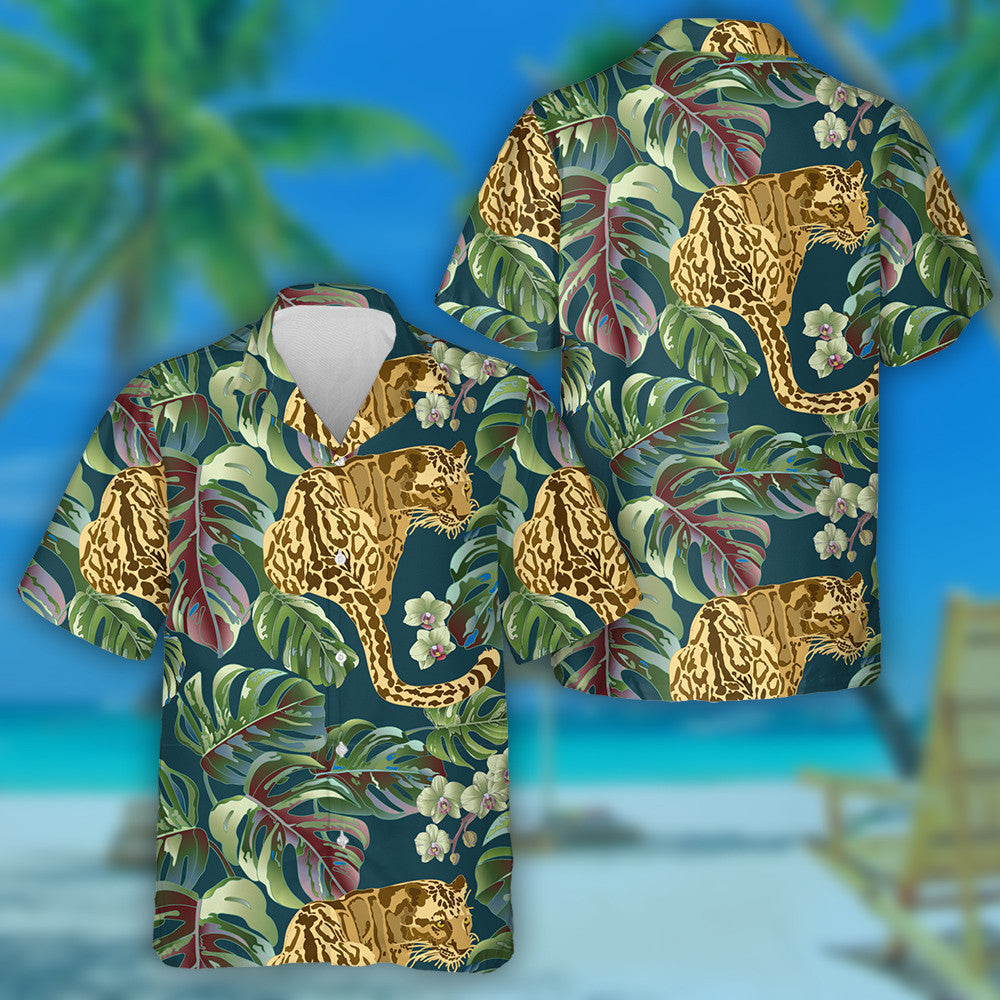 Liopard Teibí Nua-Aimseartha le Duilleoga Monstera Agus Magairlín Léine Haváís, Bronntanas Léine Haváís, Bronntanas Nollag