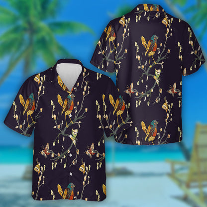 Bird Perched On Tree Brach Seeing Butterfly Hawaiian Shirt, Hawaiian Shirt Gift, Christmas Gift