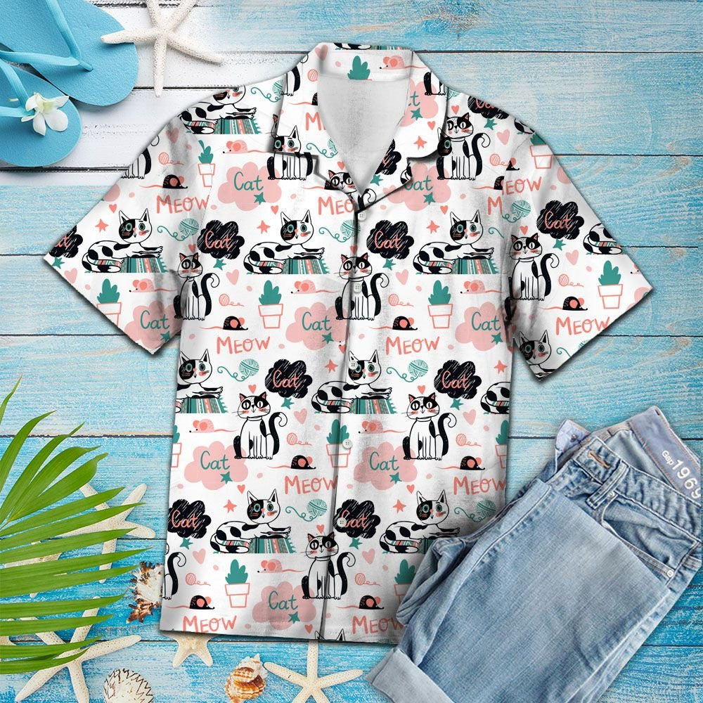 Cute Cat Say Meow Activities Of A Day Pattern Hawaiian Shirt, Hawaiian Shirt Gift, Christmas Gift