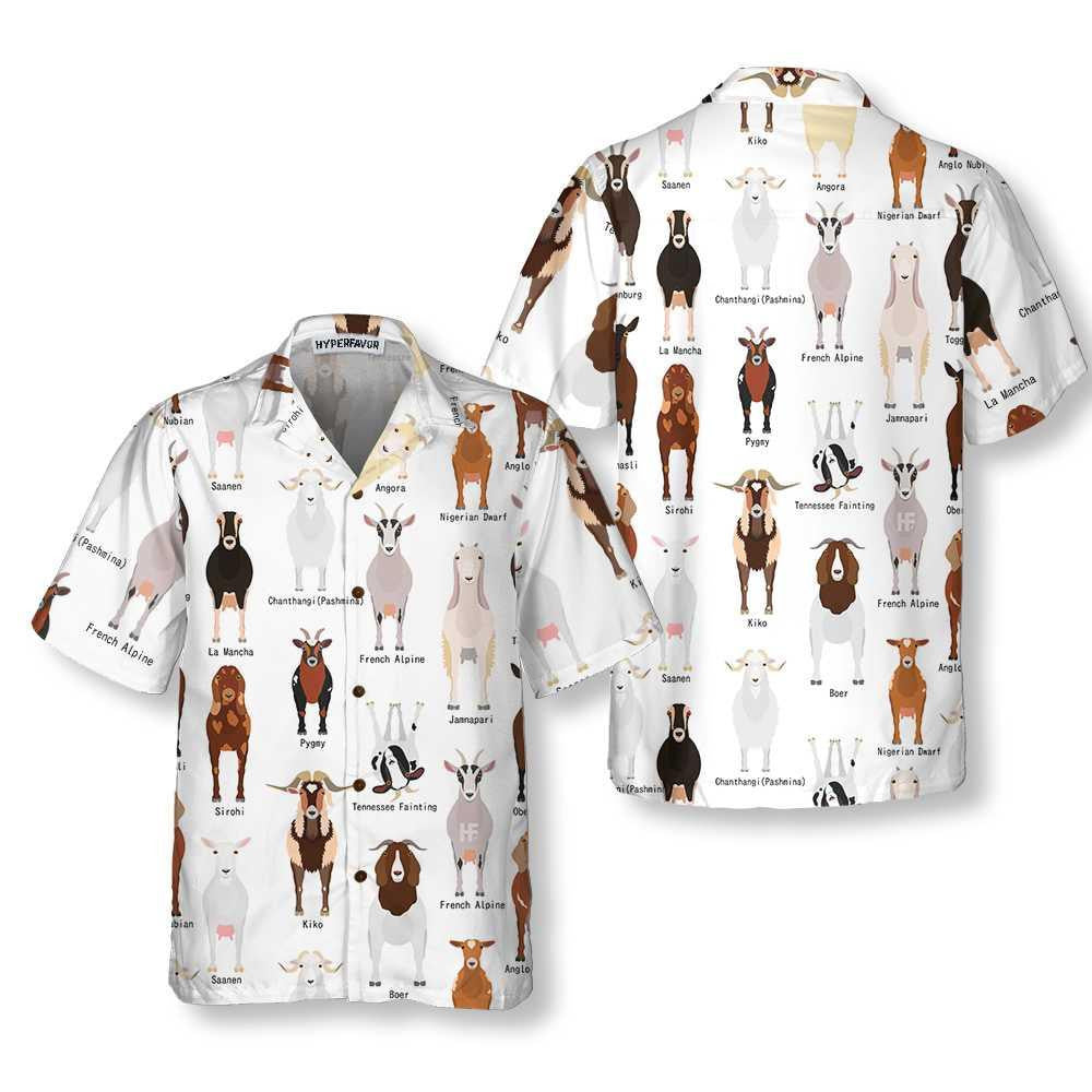 Goat Breeds Cartoon Collection Hawaiian Shirt,Hawaiian Shirt Gift, Christmas Gift