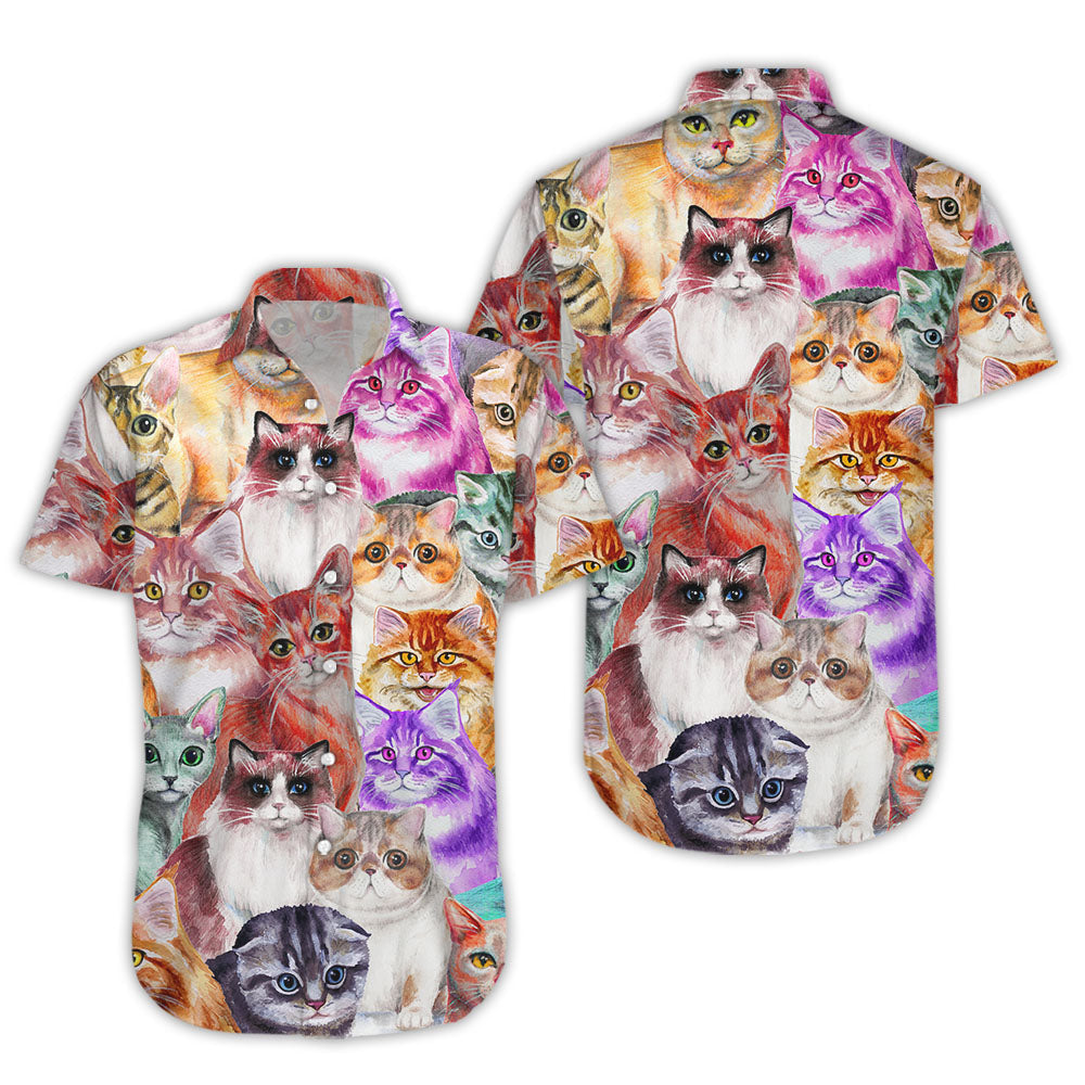Cat Themed Hawaiian Shirt- Colorful Cats Aloha Hawaiian Shirt - Best Cat Themed Gifts_Hawaiian Shirt Gift, Christmas Gift