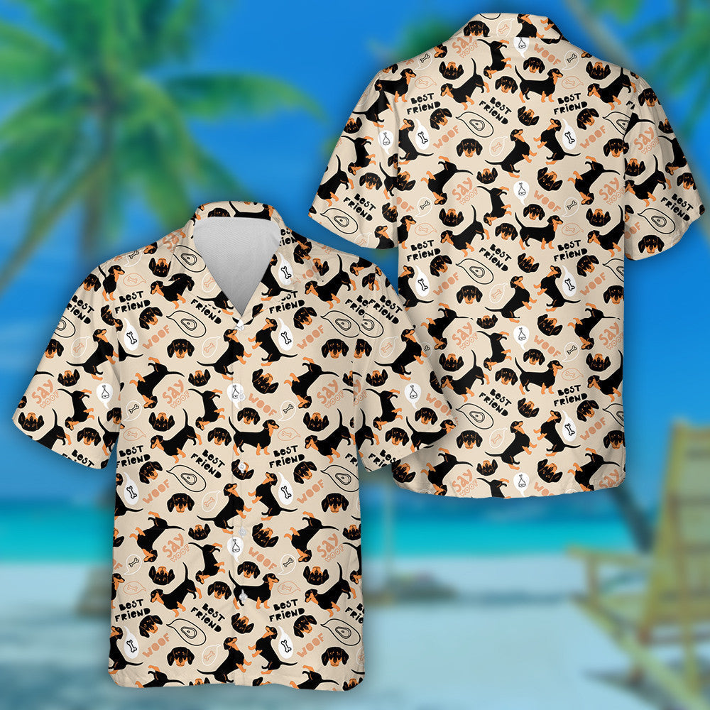 Cartoon Dachshund Dreams Of A Bone Hawaiian Shirt, Hawaiian For Gift