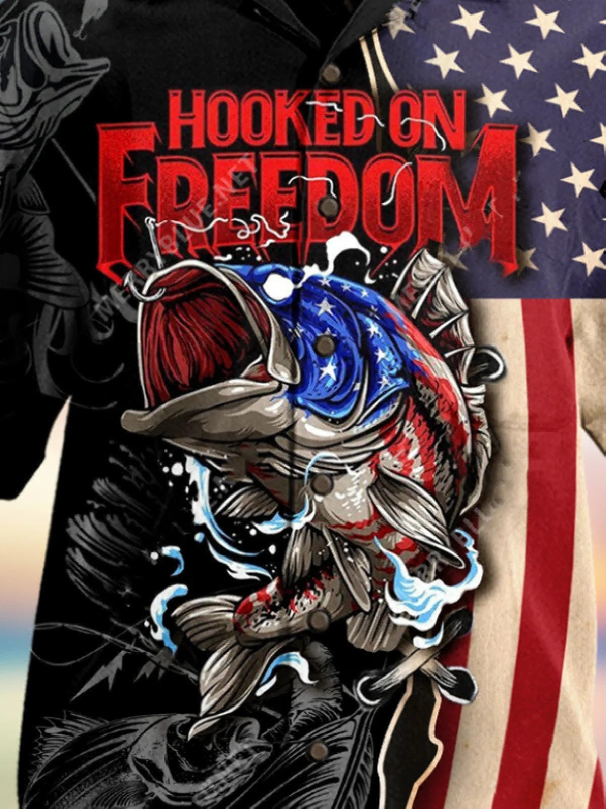 Hooked On Freedom Seamless Background Design Hawaiian Shirt, Hawaiian For Gift