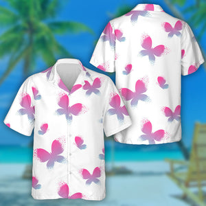 Abstract Pink Butterfly On White Background Hawaiian Shirt, Hawaiian Shirt Gift, Christmas Gift