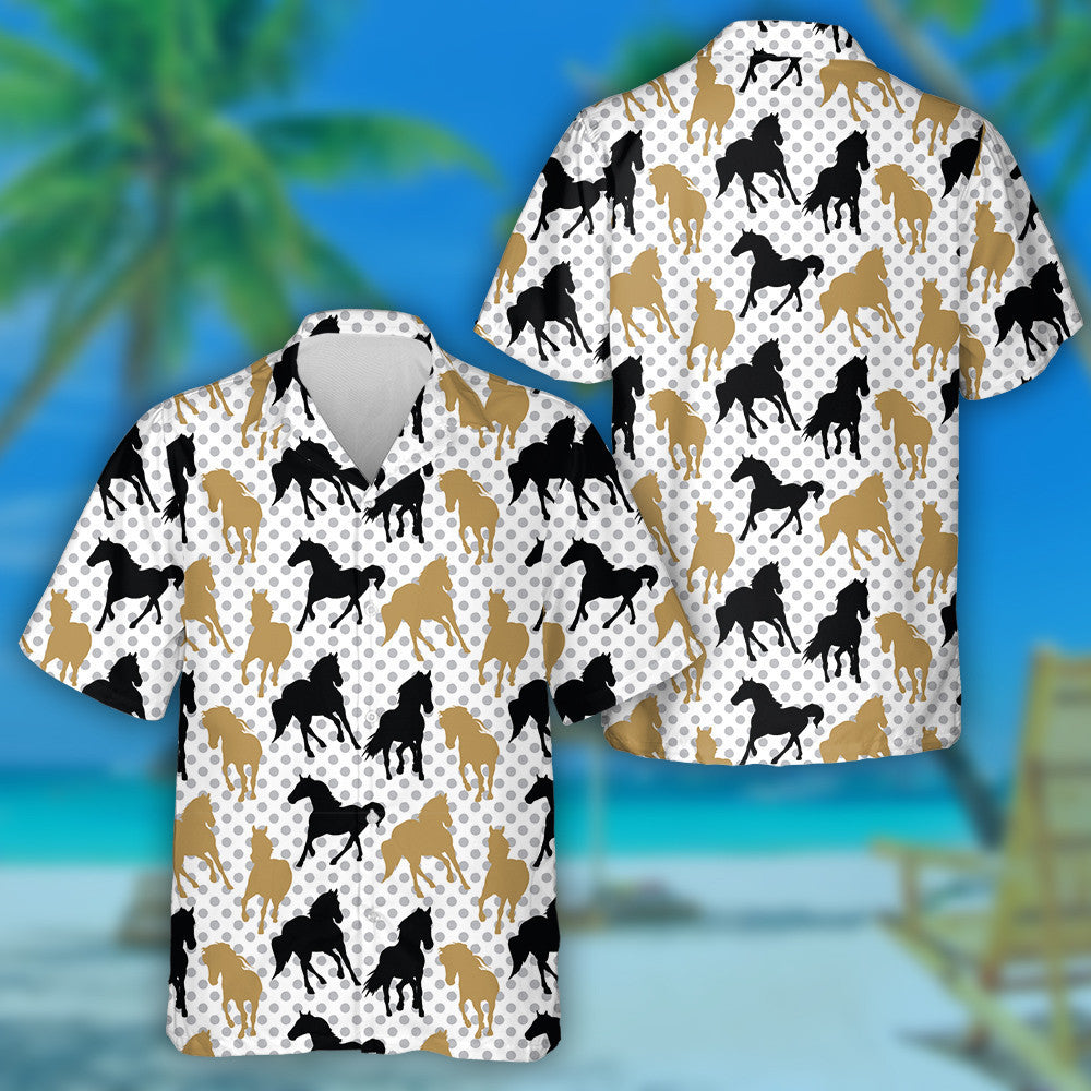 The Image Of A Horses On Grey Dot Hawaiian Shirt,Hawaiian Shirt Gift, Christmas Gift