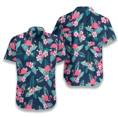 Blue Tropical Flamingo 02 Pattern Hawaiian Shirt, Hawaiian For Gift