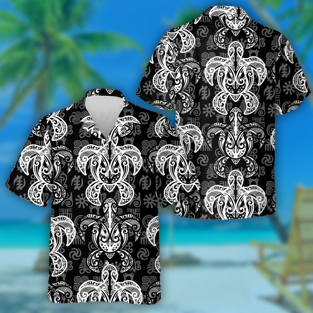 Sea Turtle In Indigenous Tribal Polynesian Style Hawaiian Shirt, Hawaiian Shirt Gift, Christmas Gift