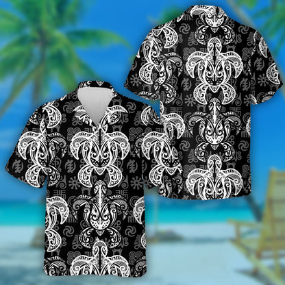 Sea Turtle In Indigenous Tribal Polynesian Style Hawaiian Shirt, Hawaiian Shirt Gift, Christmas Gift