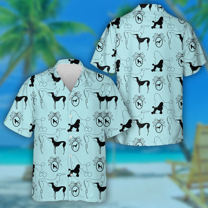 Elegant Blue Background With Dogs And Love Hawaiian Shirt, Hawaiian Shirt Gift, Christmas Gift