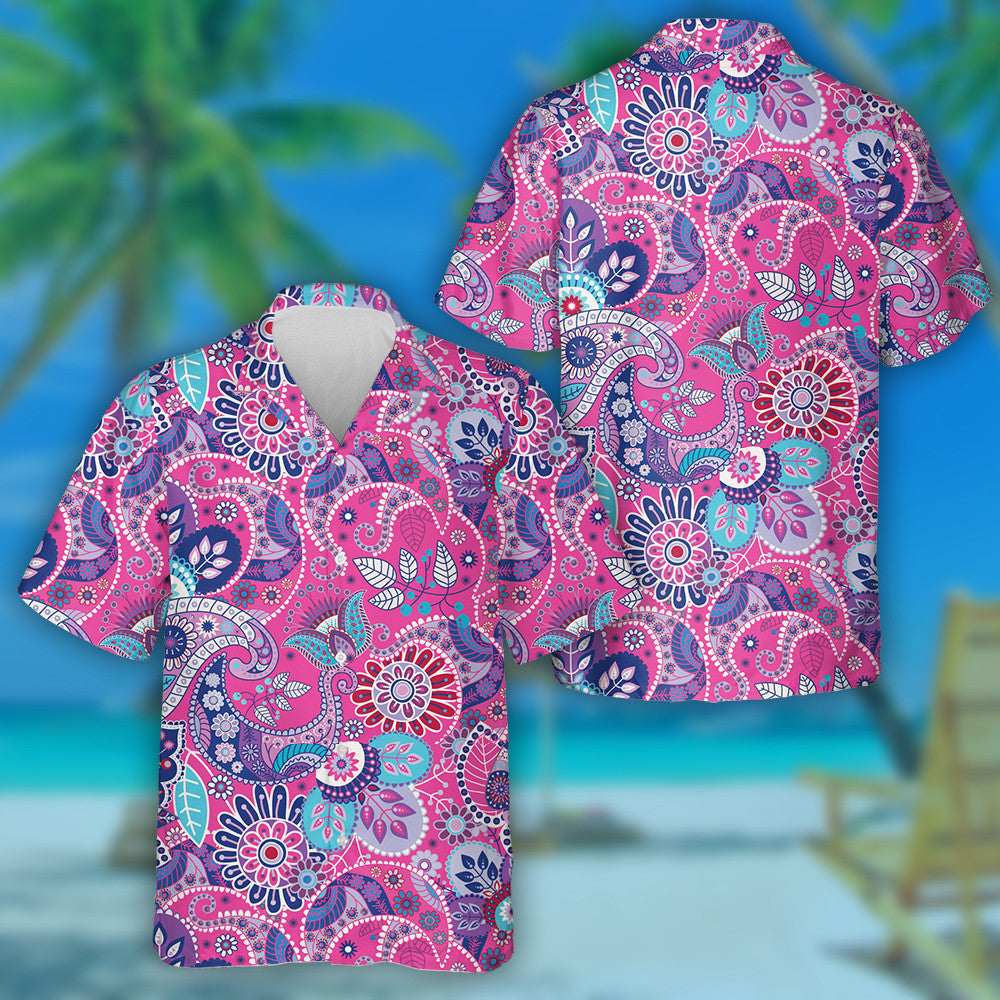 Cúlra Paisley Téama Bándearg le Bláthanna Stílithe Dearadh Léine Haváís, Bronntanas Léine Haváís, Bronntanas Nollag