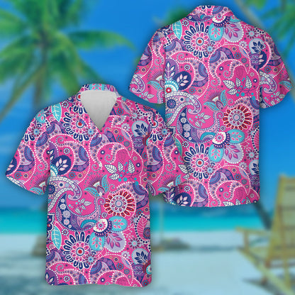 Cúlra Paisley Téama Bándearg le Bláthanna Stílithe Dearadh Léine Haváís, Bronntanas Léine Haváís, Bronntanas Nollag