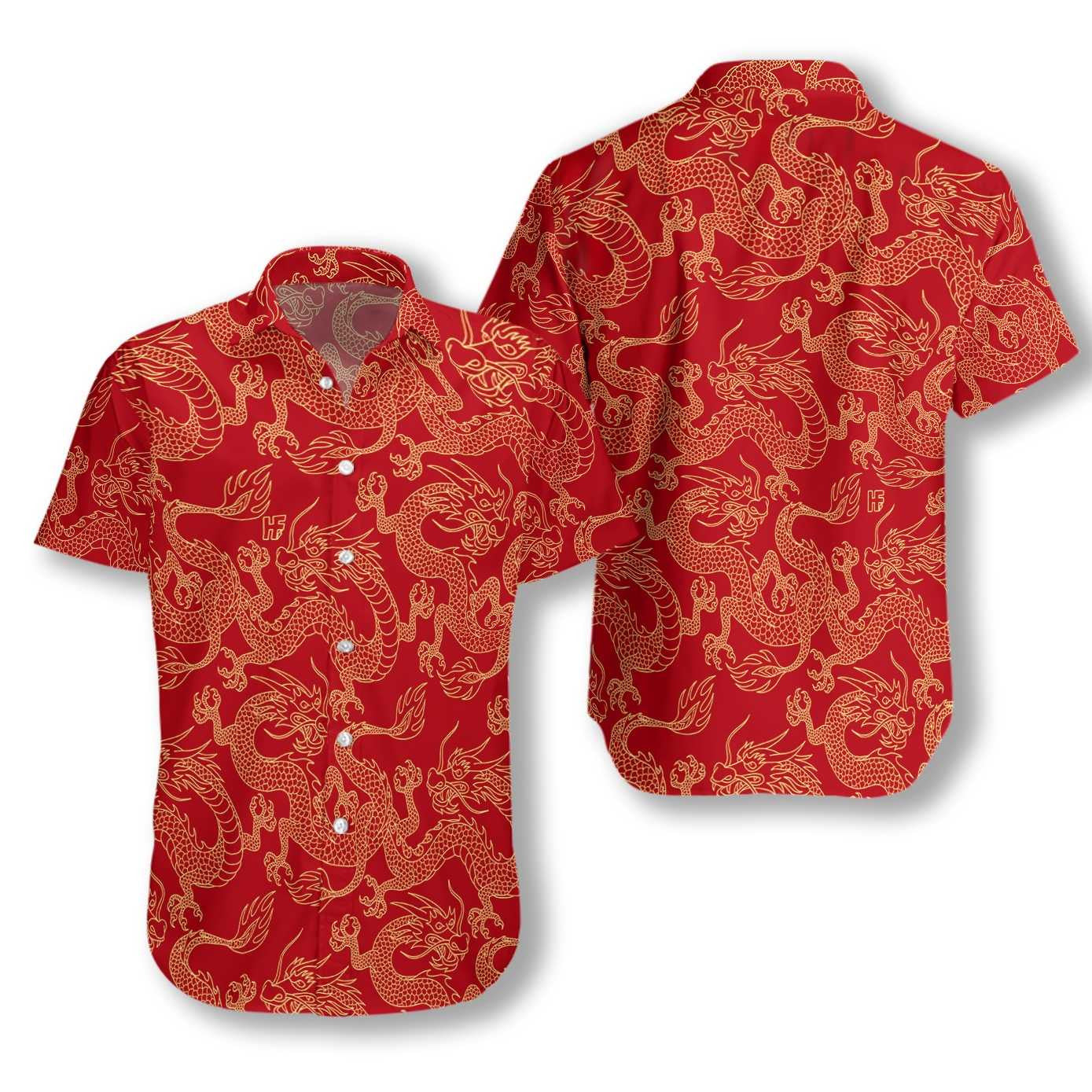 Oriental Dragon Red Theme Nice Design Hawaiian Shirt,Hawaiian Shirt Gift, Christmas Gift