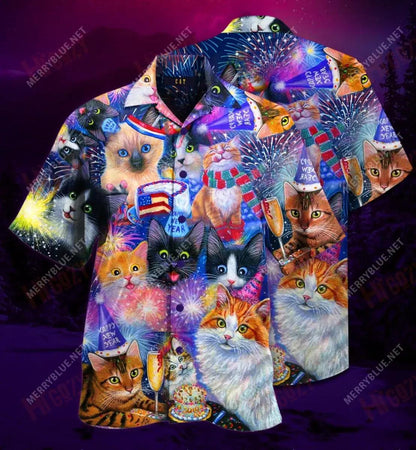 Guíonn Cait Athbhliain faoi Mhaise Duit Léine Haváise Gearr Samhradh Aloha Shirt Léine Oirbheartaíochta Haváís Patrún Léine Haváíais, Bronntanas Léine Haváís, Bronntanas Nollag