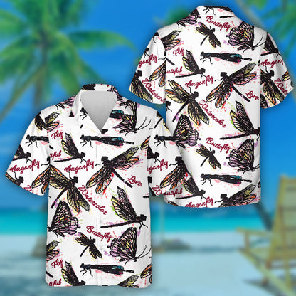 Bright Flying Dragonfly Insects In Watercolor Style Hawaiian Shirt, Hawaiian Shirt Gift, Christmas Gift