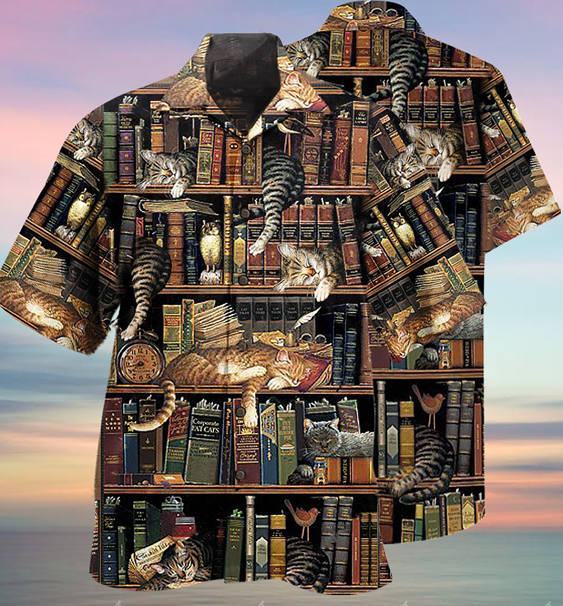 Book And Cat Sleep - Hawaiian Shirt,Hawaiian Shirt Gift, Christmas Gift