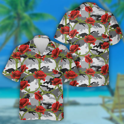 Ag mealladh Ciorcal Rós Dheirg Ar Phatrún Camo Liath Léine Haváís, Bronntanas Léine Haváíais, Bronntanas Nollag