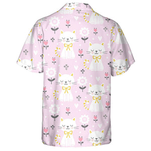 Girly Cat And Sunflower On Pink Background Hawaiian Shirt,Hawaiian Shirt Gift, Christmas Gift