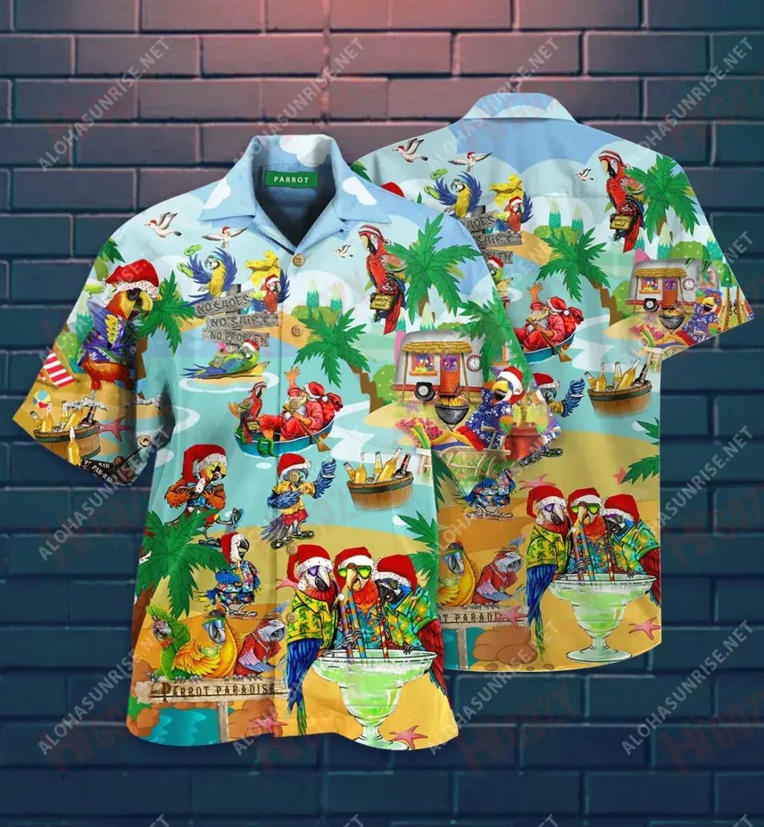 Parrot Paradise Ar Oileán na Nollag Léine Gearr Haváís Aigéan T Léinte Haváís Léinte Craicne Haváís Léinte haváíais d'Fhir, Bronntanas Léine Haváís, Bronntanas Nollag