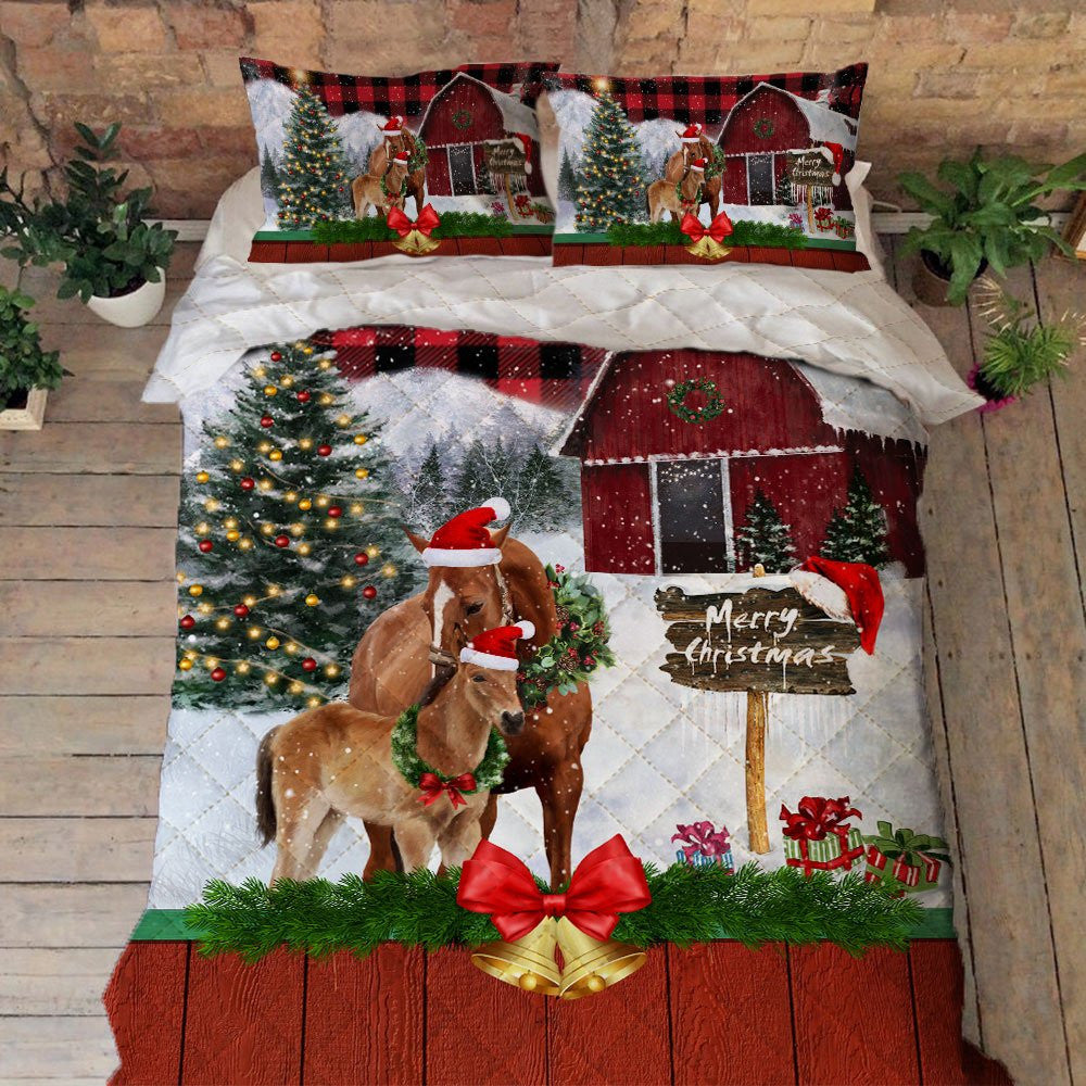 Christmas Bedding Merry Christmas Horses Quilt Bedding Set Bedroom Set Bedlinen 3D ,Bedding Christmas Gift,Bedding Set Christmas