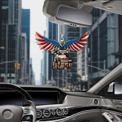 Personalized Eagle Thin Blue Line Flag Bulletproof Police Shaped Flat Acrylic Car Ornament, Christmas Decoration