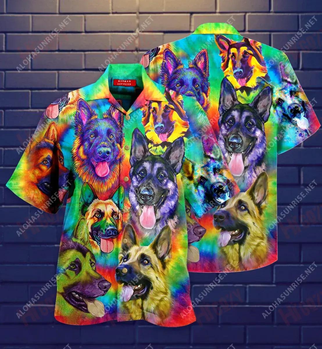 Courageous Partner - Colorful German Shepherd Dog Short Hawaiian Shirt Ocean Hawaiian T Shirts Hawaiian Crazy Shirts Hawaiian Shirt Pattern, Hawaiian Shirt Gift, Christmas Gift