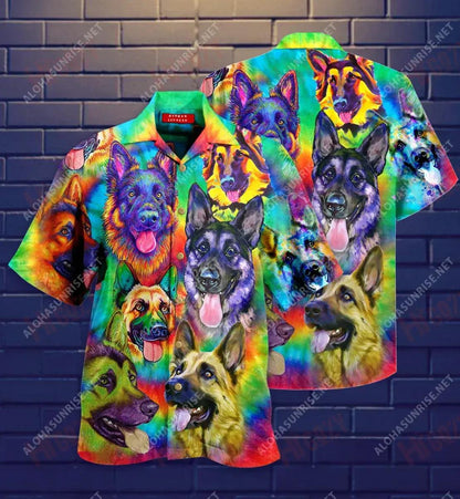 Courageous Partner - Colorful German Shepherd Dog Short Hawaiian Shirt Ocean Hawaiian T Shirts Hawaiian Crazy Shirts Hawaiian Shirt Pattern, Hawaiian Shirt Gift, Christmas Gift