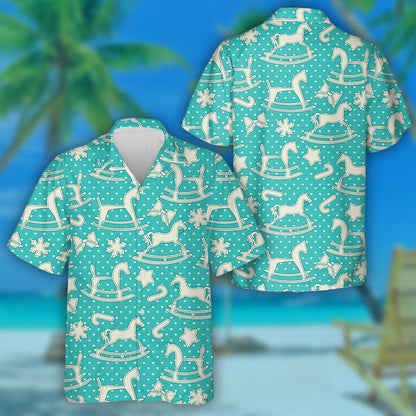 Rocking Horse Gingerbread On Retro Background Hawaiian Shirt,Hawaiian Shirt Gift, Christmas Gift