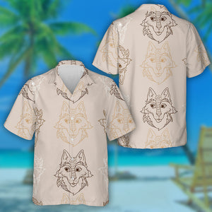 Wolf Line Draw Brown On Brown Background Hawaiian Shirt, Hawaiian Shirt Gift, Christmas Gift