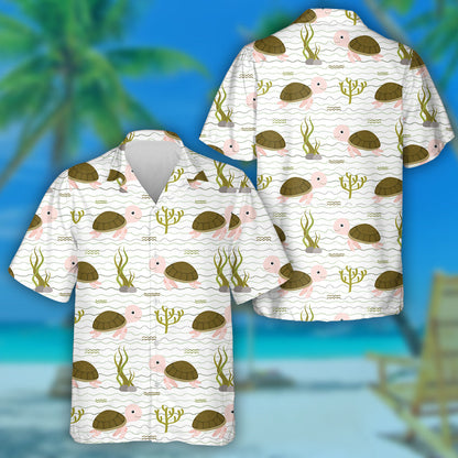 Kawaii Turtle Character In Flat Style Hawaiian Shirt, Hawaiian For Gift