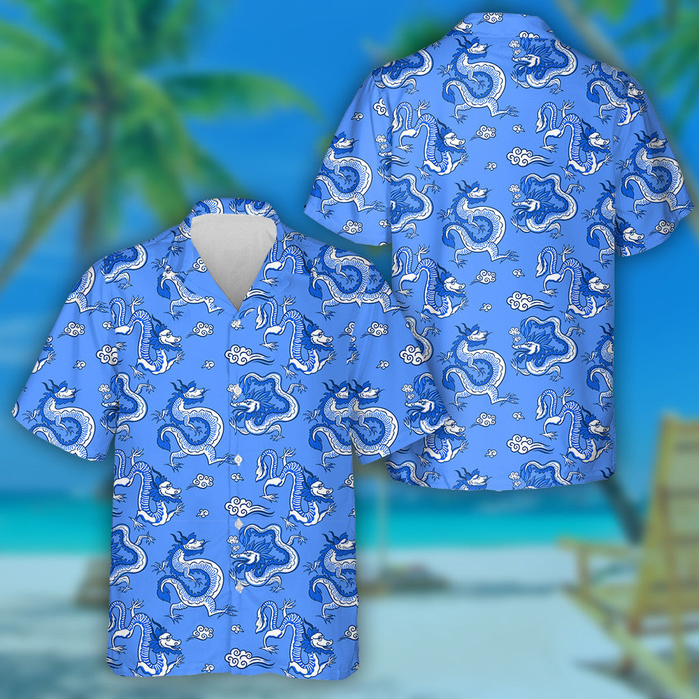 Chinese Dragon In The Sky Hand Drawn Hawaiian Shirt, Hawaiian Shirt Gift, Christmas Gift