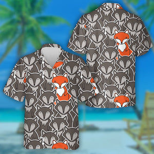 Grey Wolfs And Only One Fox Hawaiian Shirt,Hawaiian Shirt Gift, Christmas Gift