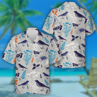 Blue Bird With Tree And Leave In Winter Hawaiian Shirt, Hawaiian Shirt Gift, Christmas Gift