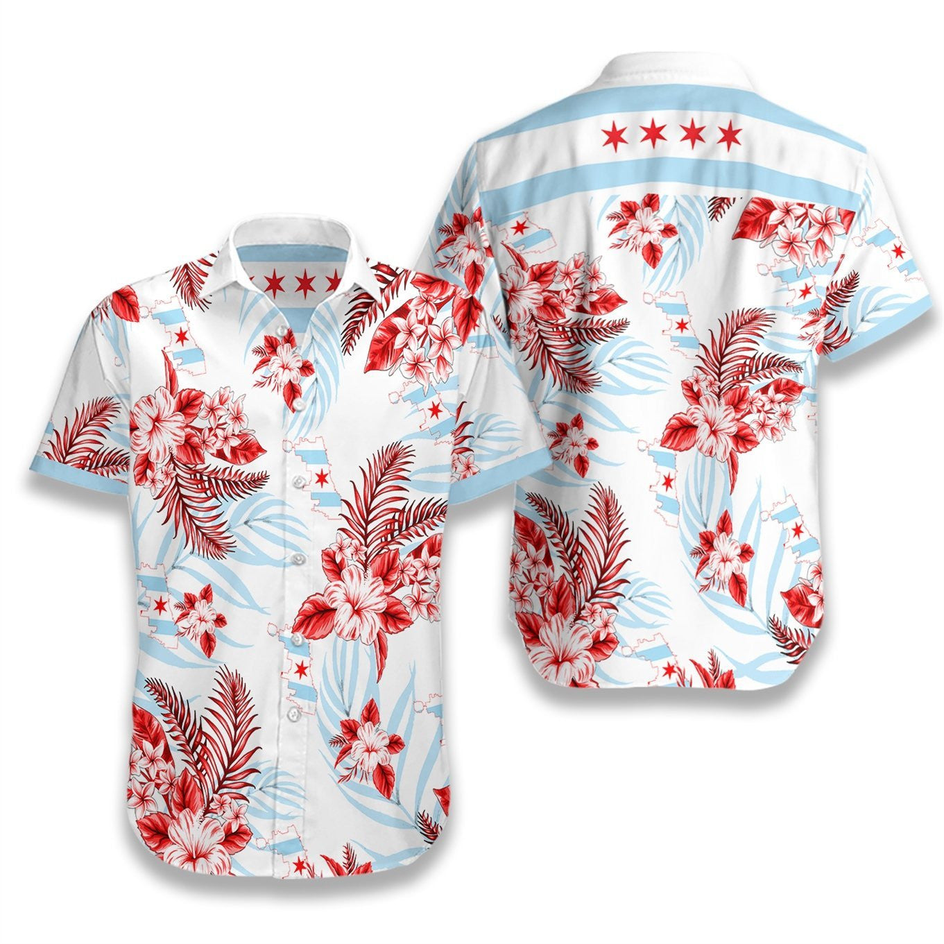 Chicago Proud Blue And Red Design Hawaiian Shirt, Hawaiian For Gift