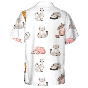 Young Happy Cute Cats Collection On White Background Hawaiian Shirt, Hawaiian Shirt Gift, Christmas Gift