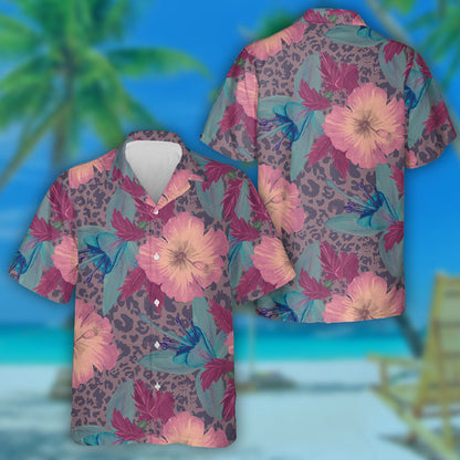 Wild African Leopard With Flowers Vintage Style Hawaiian Shirt, Hawaiian Shirt Gift, Christmas Gift