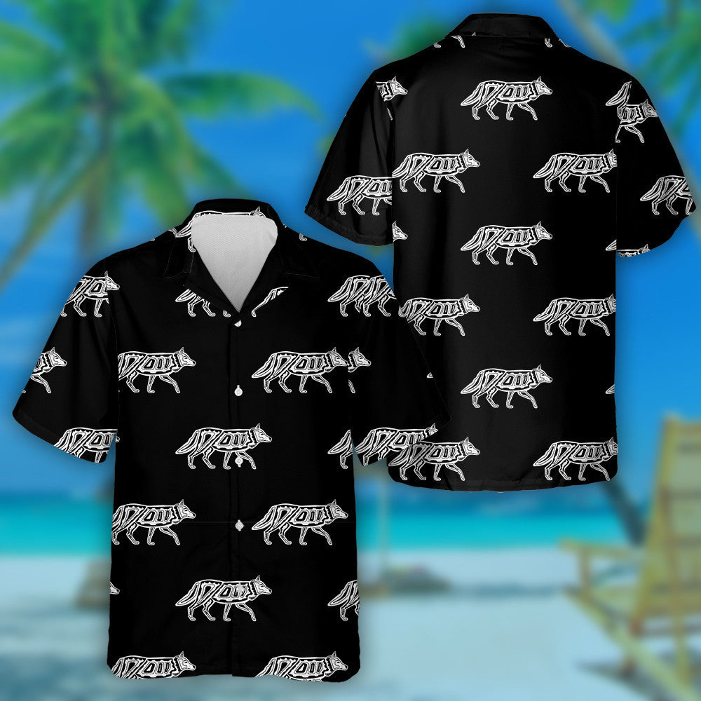 Traditional Folk Motif With Wolf And Ornament Hawaiian Shirt, Hawaiian Shirt Gift, Christmas Gift