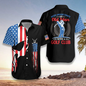 Pretty Skull Golf With American Flag Hawaiian Shirt,Hawaiian Shirt Gift, Christmas Gift