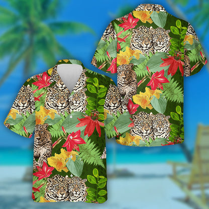 Liopard Agus Bláthanna ar Glas i Stíl Seanré Léine Haváís, Bronntanas Léine Haváís, Bronntanas Nollag