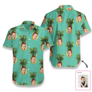 Funny Face In Pineapples Custom Photo Hawaiian Shirt,Hawaiian Shirt Gift, Christmas Gift