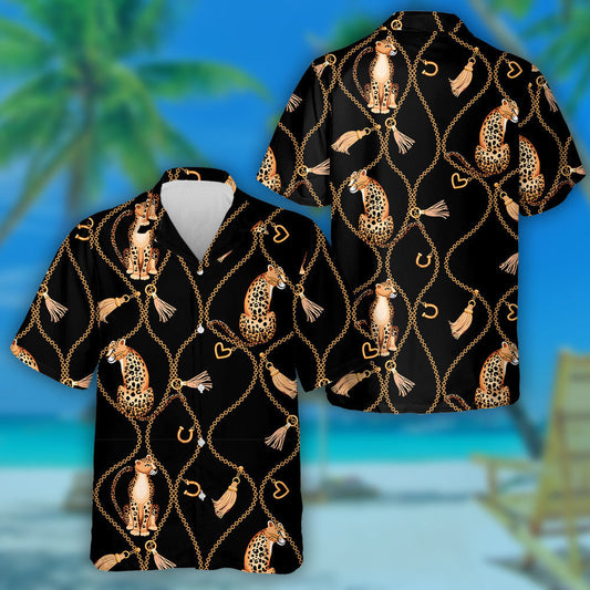 Leopards Golden Chains In Luxury Style Hawaiian Shirt, Hawaiian For Gift