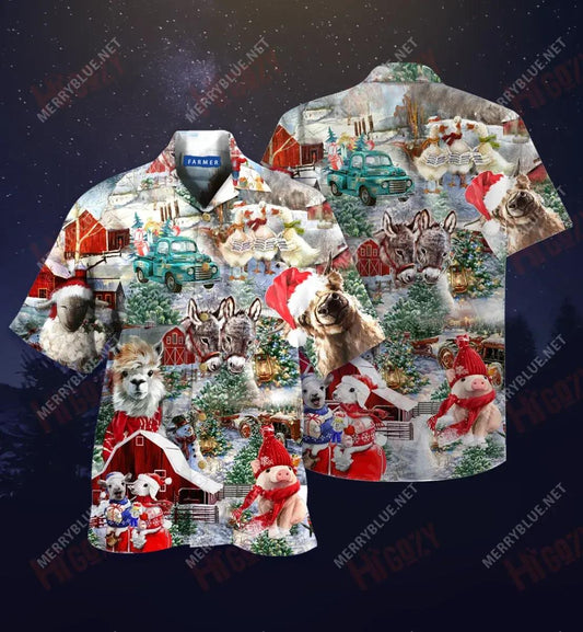 An Nollaig ar an bhFeirm Léine Gearr Haváís Samhraidh T Léinte haváís Léinte Seanré Haváíais Léinte Greannmhar Haváise, Bronntanas Léine Haváís, Bronntanas Nollag