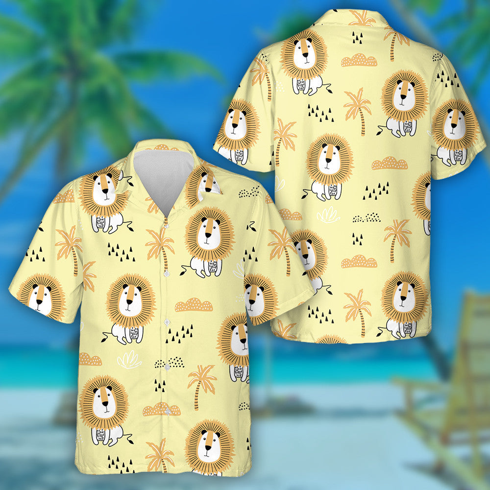 Funny Lion Coconut Tree Cloud And Rain Hawaiian Shirt, Hawaiian Shirt Gift, Christmas Gift