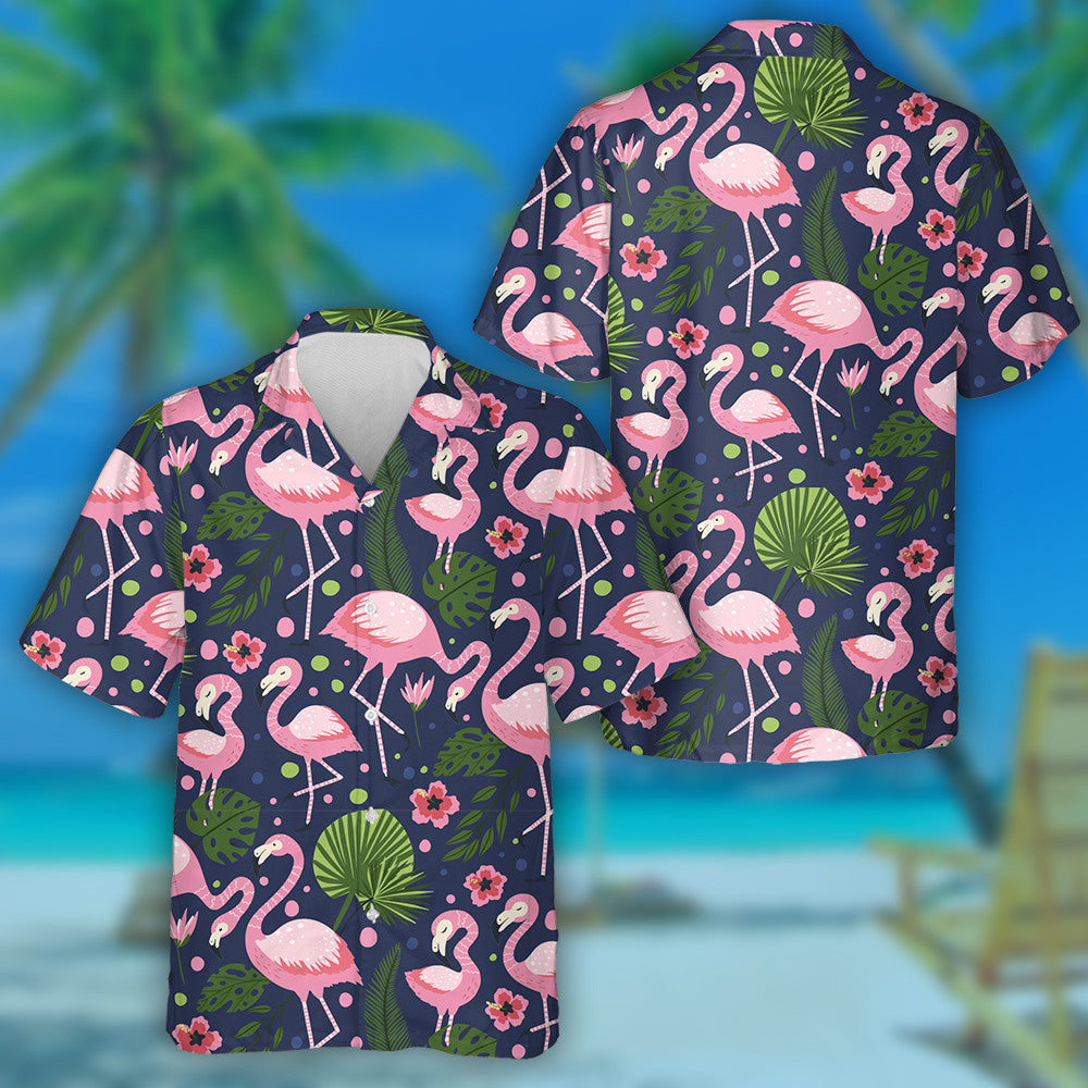 Flamingo With Tropic Palm And Pink Flowers Hawaiian Shirt, Hawaiian Shirt Gift, Christmas Gift
