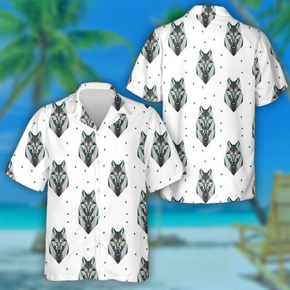 Animal Portrait With Triangles On White Hawaiian Shirt, Hawaiian For Gift