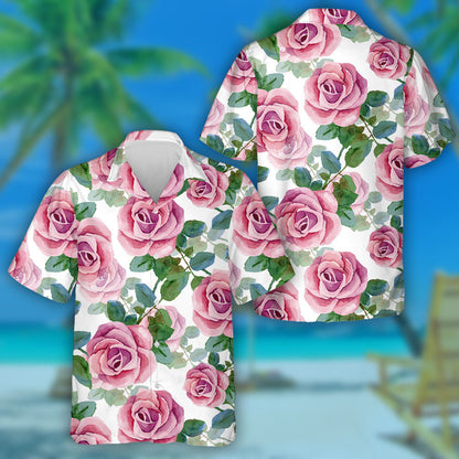 Péinteáil Uiscedhath Rósanna Bándearg Agus Patrún Duilleoga Glas Léine Haváís, Bronntanas Léine Haváís, Bronntanas Nollag